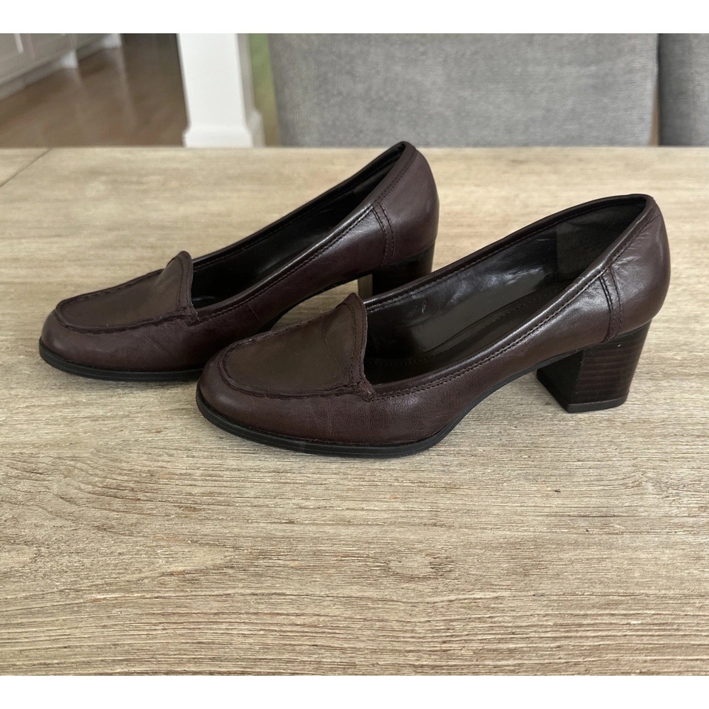 BANDOLINO Brown Leather Block Heel Loafer Pumps Women's Size 7 Vintage Y2K